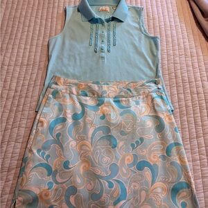 EP pro golf polo teal tank top with matching paisley skort.
